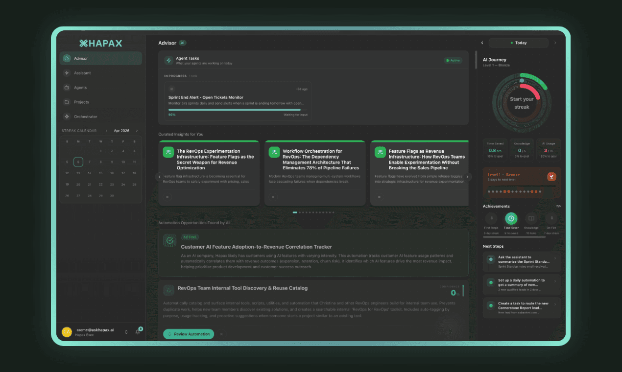 Proactive Advisor dashboard showing daily briefing and identified opportunities